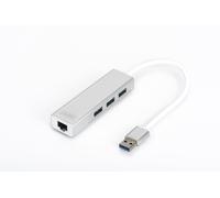 Digitus Usb 3.0 3 Port Hub&gigabit Lan Adapter One Size Silver