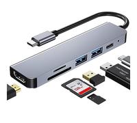 Hub Adattatore Multi-Porta USB C per MacBook Pro, 6-in-1 Con HDMI 4K, Lettore Di Schede, 87W PD - Compatibile Con Computer Portatili e Altri Dispositivi Tipo C (Grigio)