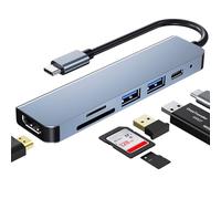 Hub Adattatore multi-porta USB C per MacBook Pro,6-in-1 USB C a HDMI compatibile con computer portatili USB C e altri dispositivi di tipo C(4K HDMI USB3.0 Card Reader 87W PD) (hub usb c(Blue))