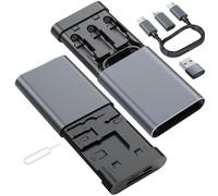 Hub dati, lettore multi-card da viaggio e cavo di ricarica 3 in 1 da 65 W, Nano-Sim-TF-SD, archiviazione schede, illuminazione, USB-C, connettori USB-A, iOS/Win/Mac/Android, custodia in alluminio