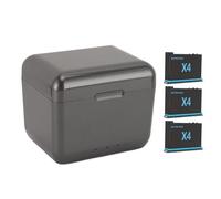 Hub di ricarica rapida con 3 slot per l'azione X4 con capacità aggiuntiva di 2500 mAh e batterie di ricambio, completo di cavo e slot per schede di memoria