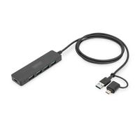 Hub Digitus 4 porte 12 Gbps USB 3.2 Gen 1 Slim Line Nero 1,2 m