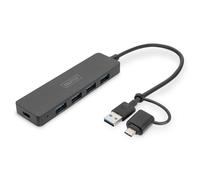 Hub Digitus 4 porte 12 Gbps USB 3.2 Gen 1 Slim Line Nero