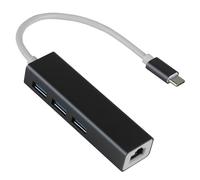 Hub - Dispositivo di tipo C con 3 porte USB 3.0 e connessione RJ45 Gigabit per trasferimento dati veloce e stabile.