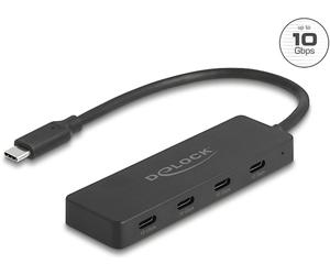 HUB E REPLICATORI DELOCK con 4 porte, da USB-C 3.1 gen 2 a USB-C 3.1 gen 2, 0,15 m, Plastica, Nerocolo