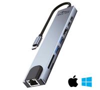Hub Gigabit LAN 8 in 1 - Docking station USB-C. Porte: 1xRJ45 (1000 Mbps), 1xUSB