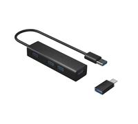 Hub - Hub USB 3.0 con 4 porte, adattatore USB-C, colore nero e alloggiamento in alluminio. Ideale per espandere connessioni ad alta velocità.
