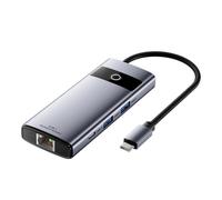 Hub multiporta Type-C con uscita HDTV 4K, ricarica rapida PD100W, USB 3.0 e Gigabit Ethernet.