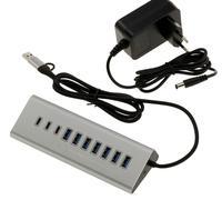 Hub Multipresa USB3 In Alluminio 10 Porte (USB 3.0 5GB) Con Alimentazione 12V 3A