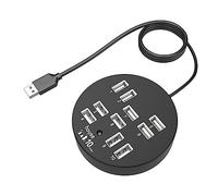 Hub Nero a 10 Porte USB 2.0 in Plastica e Metallo | Replicatore di Porte, Espansore Compatto, Trasmissione Rapida, Retrocompatibile USB 1.1, per Ufficio