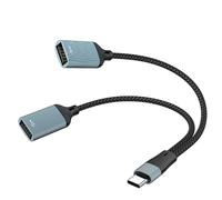 Hub splitter in alluminio a 2 porte di tipo C con cavo intrecciato per ricarica del computer e trasferimento dati ad alta velocità da USB C a due porte adattatori