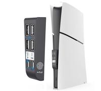 Hub splitter per PS5 Slim a 6 porte, 4 porte USB 2.0 + 1 porta tipo C 3.1 + 1 porta di ricarica USB splitter adattatore hub per Playstation 5 Slim console ottica e digitale (nero)