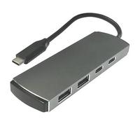 Hub Tipo C con 4 uscite: 2 porte Tipo C e 2 USB A. Perfetto per collegare più dispositivi contemporaneamente, fornendo velocità e versatilità in un unico e pratico adattatore.