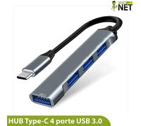 Hub Type C 4 Porte USB 3.0 Alta Velocità 5Gbps Alluminio Cavo Nylon Robusto