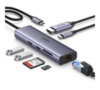 UGREEN Revodok 107 Hub USB C Ethernet Gigabit HDMI 4K 60Hz PD 100W Lettore Schede SD TF Adattatore Type C Multiporta 5Gbps Compatibile con MacBook Pro Air M3 M2 M1, iPad, iPhone 16 Plus Max