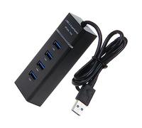 Hub Ultra Slim in Alluminio USB 3.0 Nero a 4 Porte | Trasmissione Super Veloce, Indicatori Led, Protezione Sovracorrente, Compatibile USB 2.0 e 1.1