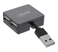 InLine® Hub USB 2.0 a 4 porte, spina USB-A su 4 prese USB-A, cavo 4 cm, quadrato, nero