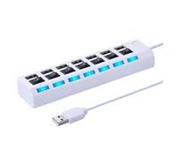 Hub USB 2.0 Con Porte Splitter Multi Utilizza Adattatore Di Alimentazione Espansione Multiplo A 7 Interruttore Cavo Da 30 Cm(White)