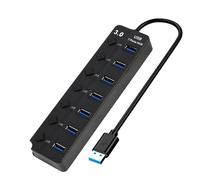 Hub USB 3.0, 7 porte USB con interruttori e luci individuali, adattatore USB multiplo di estensione hub dati ad alta velocità, splitter USB portatile con cavo esteso da 3 m per PC, laptop, Mac