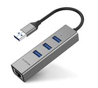 Hub USB 3.0 a 3 porte LENTION con adattatore LAN RJ45 Gigabit Ethernet compatibile con MacBook Air/Pro (generazione precedente), Surface, Chromebook e altri laptop di tipo A (grigio siderale)
