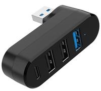 Hub USB 3.0 a 4 porte [girevole a 90°/180°], adattatore multiporta USB con 3 porte USB e 1 porta USB C di alimentazione/dati, per laptop, auto, MacBook Pro/Air, tastiera (nero)