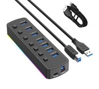 Hub USB 3.0 a 7 porte Adattatore splitter USB ad alta velocità da 5 Gbps Interruttore on/off individuale,Distribuzione intelligente dell'energia