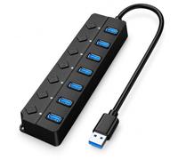 Hub USB 3.0 a 7 porte con interruttore indipendente, espansore multi-porta, controllo indipendente e indicatori di stato, adatto per laptop, desktop, tastiere, mouse, unità flash USB e stampanti, 1,2