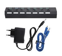 Hub USB 3.0 a 7 Porte, Splitter per Hub Dati Ad Alta Velocità da 5 Gbps con Interruttore di Alimentazione Individuale e Indicatore LED Funzionante - Adattatore di Alimentazione 5V 1A(EU)