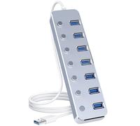 Hub USB 3.0 a 7 porte USB con cavo lungo 0,6 m Hub USB in alluminio per laptop e PC con interruttore on/off individuale e indicatore LED