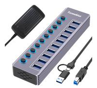 Hub USB 3.0 Alimentato, USB 3.0 / USB C a 10 Porte in Alluminio Trasmissione Dat