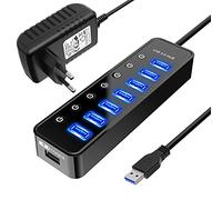 Hub USB 3.0 Alimentatore, 7 Porte Hub USB 3.0 di Trasferimento Dati, 1 Porta di Ricarica Intelligente,con Interruttore e Adattatore di Alimentazione 20 W (5 V/4 A)