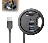 Hub USB 3.0 con lettore di schede SD/TF, bocchetta da scrivania da 60 mm con porta Type-C e 2 porte USBA, hub da incasso per PC desktop, passacavo da tavolo, hub USB per PC, laptop, monitor, audio