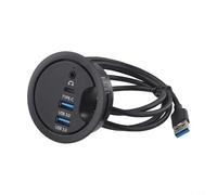 Hub USB 3.0 da tavolo, interfaccia audio a 2 porte | 69 mm di diametro, alloggiamento in ABS nero, si adatta ai fori standard, riduce il caos dei cavi sul posto di lavoro