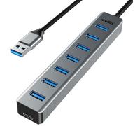 Hub USB 3.0, hub atolla a 7 porte multi USB in alluminio, cavo di prolunga splitter USB da 1 m, adatto per PC, laptop, MacBook Pro, ecc.