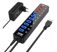 Hub USB 3.0 multipresa, atolla 11 porte Hub USB alimentato AVCE 7 porte trasferimento dati 5 Gbps,4 porte ricarica intelligente e interruttori e LED di alimentazione individuali, adattatore 12 V/4 A