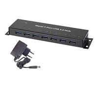Hub USB 3.0 Renkforce RF-3955359 7 Porte Per montaggio a parete, Contenitore in metallo Nero