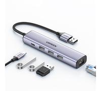 Hub USB 3.0 Ugreen 4 porte con Ethernet Gigabit e USB-C PD grigio
