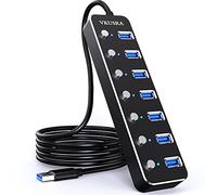 Hub USB 3.0, VKUSRA 7 porte USB 3.0 Splitter con cavo lungo 1,2 m, ultra sottile Data Hub con switch e spie di alimentazione individuali per MacBook/computer e Ultrabook Windows