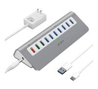 Hub USB 3.1 Gen 2 alimentato, 10 porte USB C/USB 3.0 a USB 3.1 Hub multiporta USB splitter USB Extender (7 porte dati USB 3.1 da 10 Gbps e 3 porte di ricarica rapida) con adattatore di alimentazione