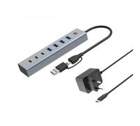 HUB USB 3.2 7 PORTE BK (ALLUMINIO) 4USB A/2USB C + ALIMENTATORE