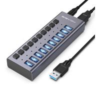 Hub USB 3.2 alimentato, ACASIS Hub USB 3.2 a 10 porte con velocità di trasferimento dati di 10 Gbps, hub USB alimentato con adattatore di alimentazione da 48 W, hub USB per PC/laptop,
