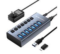 Hub USB 3.2 alimentato, hub USB 3.2 ACASIS a 7 porte con velocità di trasferimento dati di 10 Gbps, hub USB alimentato con adattatore di alimentazione da 24 W, hub USB per PC/laptop
