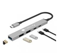 Hub USB 3.2 Gen 1 5 porte USB-A USB-C slim metallo PD 100W cavo 10 cm grigio