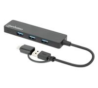 Manhattan 180863 replicatore di porte e docking station per laptop USB 3.2 Gen 1 [3.1 Gen 1] Type-A + Type-C Nero (USB-C/USB-A COMBO DOCK/HUB- - 4 PORT 4X USB-A USB 3.0 BUS POWR)