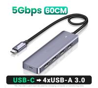 HUB USB 4 porte USB-A Splitter Adattatore di espansione USB ultrasottile compatibile con tastiera mouse portatile PS5(USB-C 60CM)