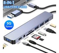 Hub USB 7 in 1 con interfaccia dual USB-C/USB3.0, suddivisione USB con 1 porta USB 3.0, 4 porte USB 2.0 e 2 porte USB-C, per elettronica/PC/computer portatile e accessori/periferiche, corpo in lega di