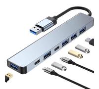 Hub USB 7 in 1 in alluminio, adattatore splitter multiporta USB con 5 porte USB e 2 porte USBC per MacBook, iPad, laptop, PS4, unità flash, HDD, Xbox, stampante, mouse, tastiera, HP