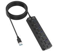 Hub USB 7 Porte Alimentato con Interruttori Indipendenti e LED, Hub USB 3.0 2.0 per PC, Laptop, Mac, Windows, Linux, Cavo 1.2m