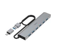 Hama Hub USB 7 porte (porta USB-A e USB-C con alimentatore, 7 x USB-A per mouse, tastiera, disco rigido esterno, chiavetta USB, ecc., alloggiamento in alluminio, adattatore USB per ufficio, casa