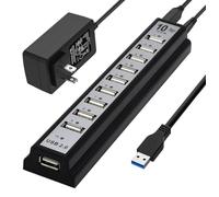 Hub USB a 10 porte, adattatore splitter di rete per ricarica rapida/trasferimento dati con alimentazione, per MacBook, PC, laptop, mouse, tastiere